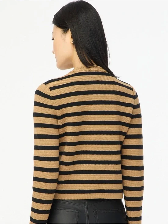 NWT J. Crew Factory Women’s Stripe Cotton Lady Cardigan Sweater in Brown Black M - Picture 3 of 10